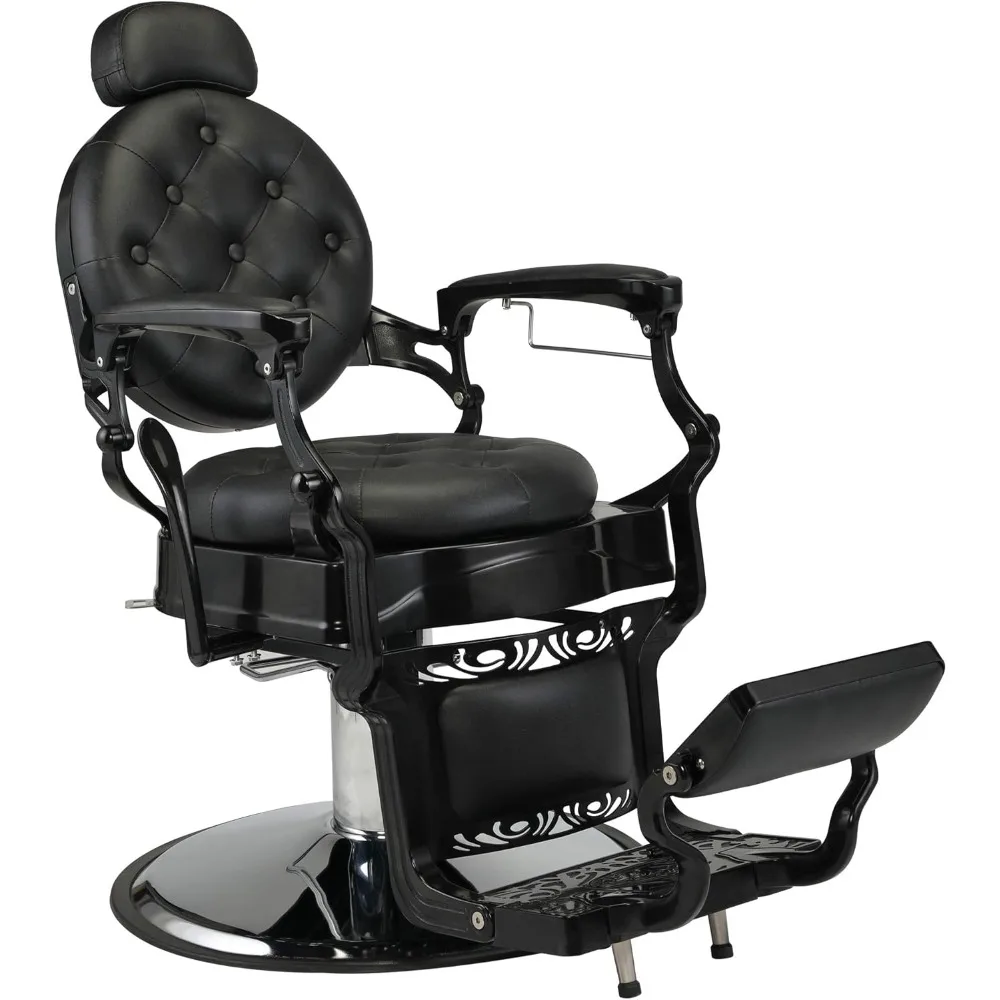 كرسي الحلاقة العتيق، كرسي صالون احترافي معدني شديد التحمل يدعم ما يصل إلى 440 رطلًا مع استلقاء 135 درجة ورفع هيدروليكي