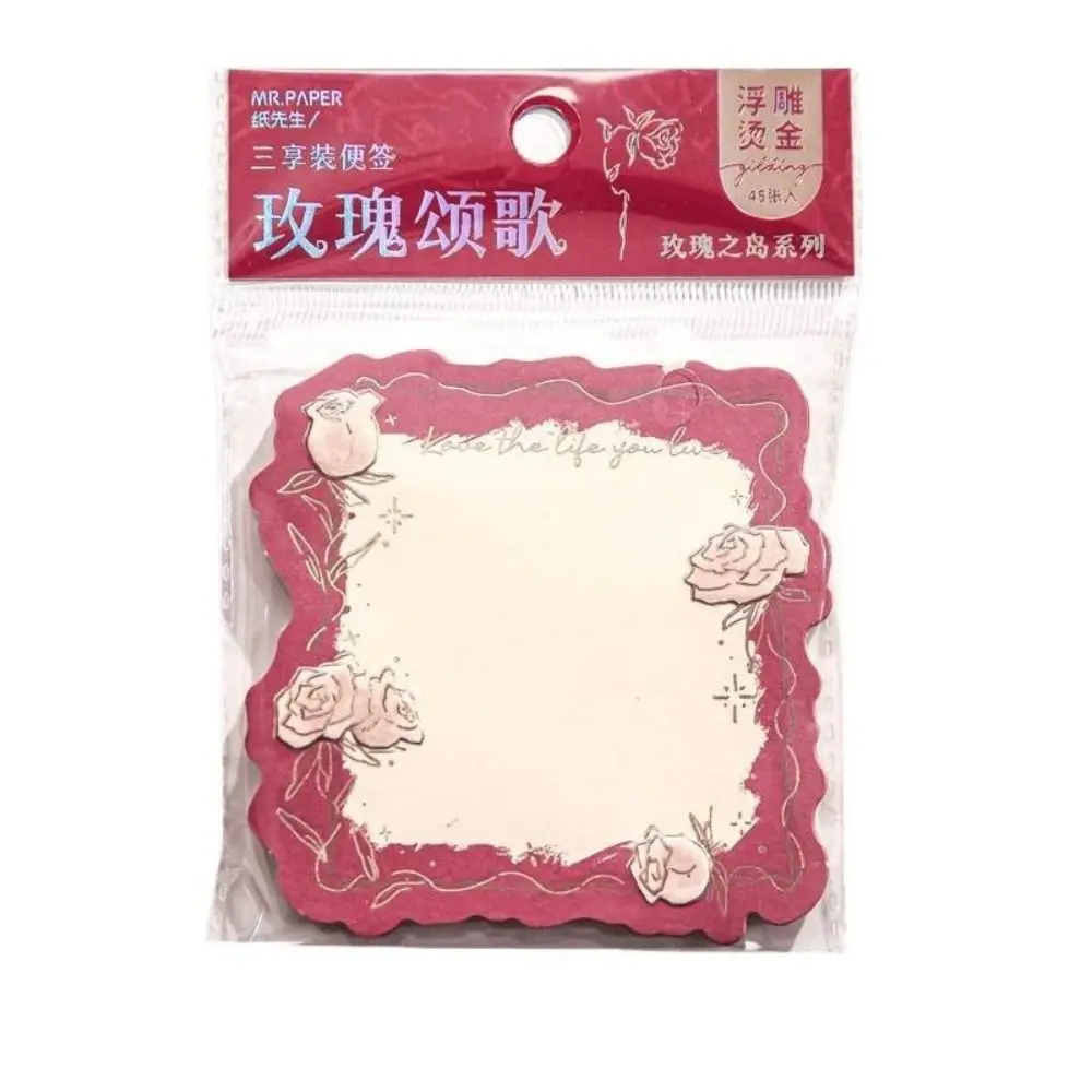 180pcs Gold Stamping Embossed Sticky Notes Rose Pattern Three-Dimensional Rose Pattern Notes Non-Stick DIY Note Book