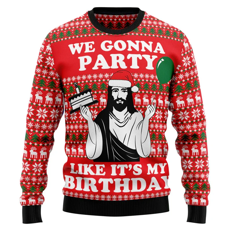 3d Printed Jesus Xmas Sweatshirt Men Christmas Ugly Christmas Sweater Women Loose Sweatshirts New Year Festival Party Hoodie