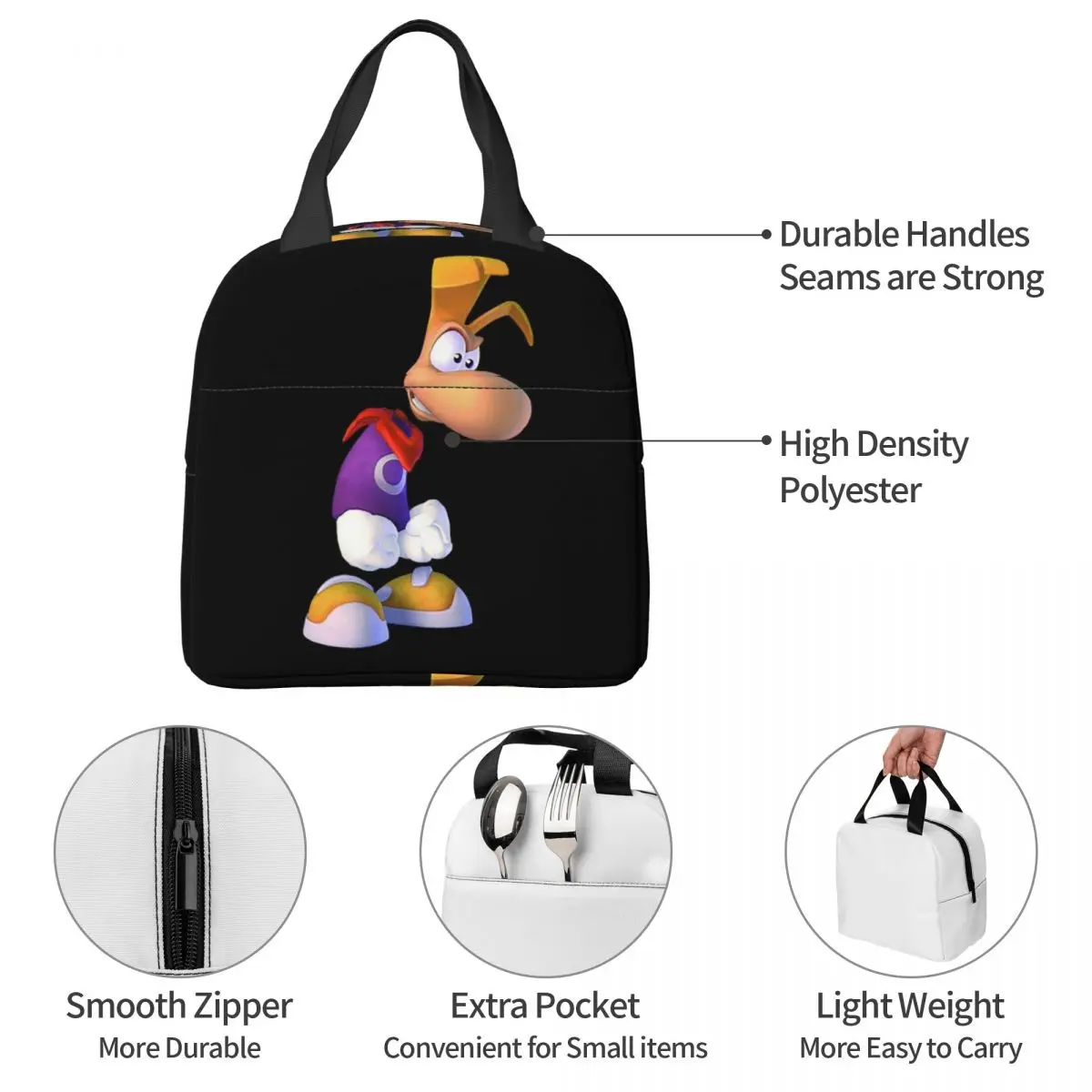 ألعاب الكرتون Rayman Legends أكياس الغداء معزول بينتو صندوق المحمولة حقيبة الغداء أكياس نزهة قابلة لإعادة الاستخدام للنساء فتاة العمل