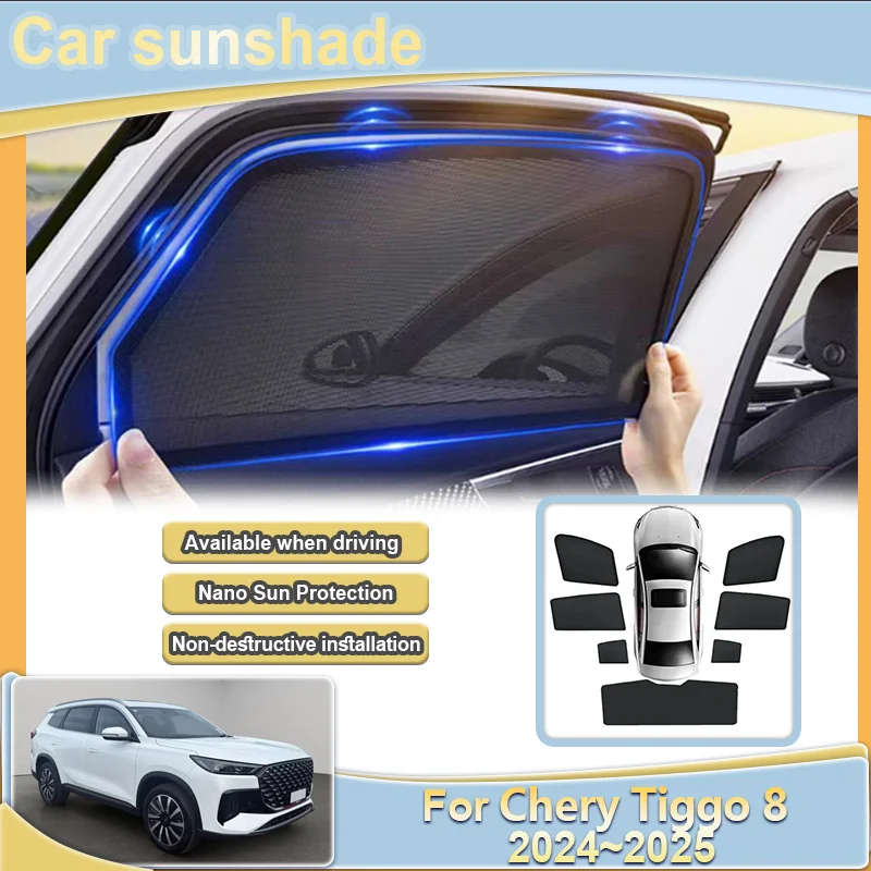 For Chery Tiggo 8 Pro Max 2024 2025 Export Version Car Mesh Sun Visor Light Blocking Curtains Anti-UV Sunscreen Car Accessories