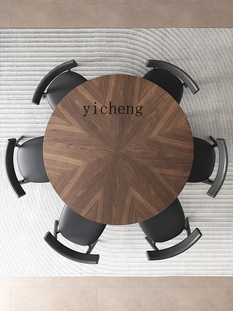 TQH6.14 round Dining Tables and Chairs Set Walnut Chinese Ancient Style Household Turntable Light Luxury