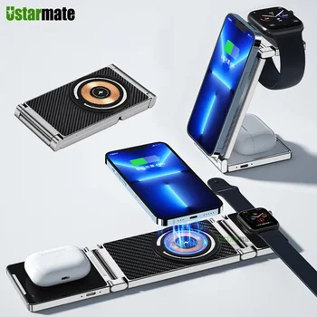 3 in 1 Foldable 15W Magnetic Wireless Charger Pad for iPhone 14 13 12 XR Pro Max Apple Watch AirPods Fast Charging Dock Station