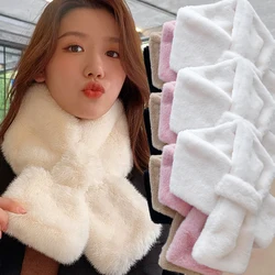 Winter Warm Thicken Scarfs for Women Solid Color Faux Rabbit Fur Plush Cross Collar Scarf Shawl Elegant Warm Soft Neck Scarf