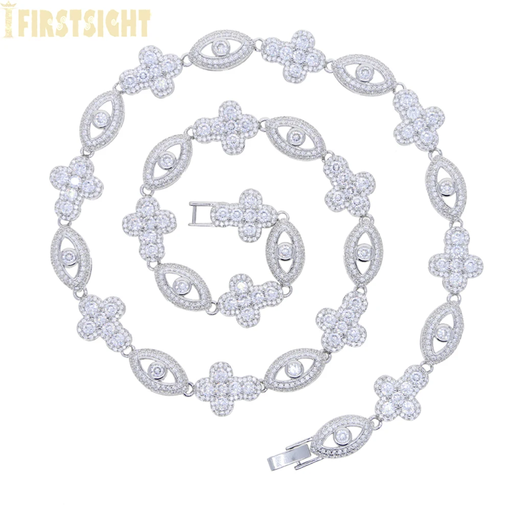 2025, neue Augen-Kreuz-Halskette, Iced Out, Bling, Silberfarbe, Zirkonia, Charm, Tenniskette für Männer und Frauen, Hip-Hop-Schmuck – Detail 2