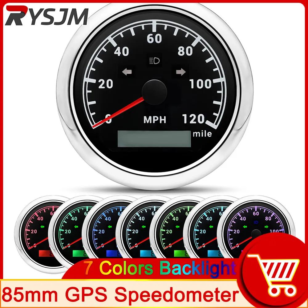 

Waterproof 85mm GPS Speedometer with Turn Signal 120 200 MPH Odometer 12V/24V with 7 Colors Backlight for Boat Car Motorcycle