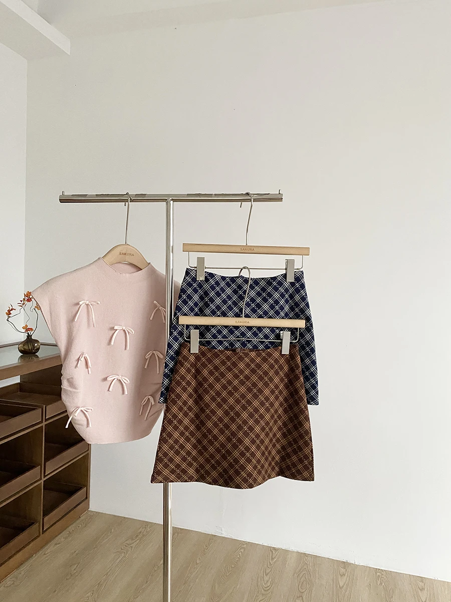 

High Waist A-Line Skirt Women's Slim Fit Plaid Trendy Simple Style Commute Polyester Fiber High Waist Skirt