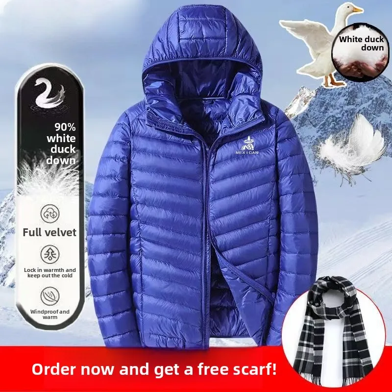 Genuine Light and Thin Hooded Down Jacket, Casual Stand-up Collar Autumn and Winter Duck Down Couple Coat