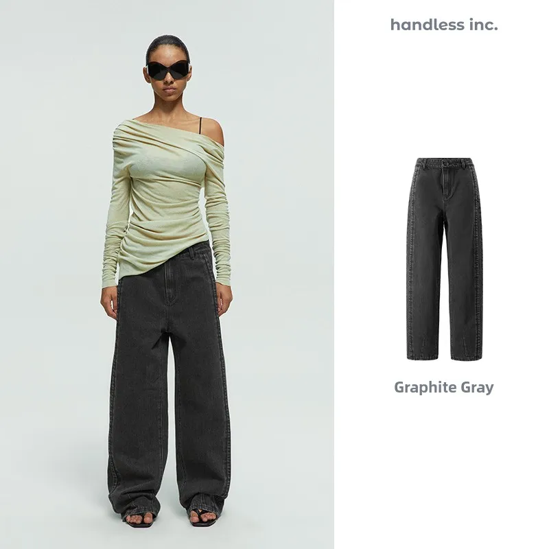 

Джинсы Waed Denim Casual Series Handl Inc с плиссировкой, низкой посадкой, на молнии, прямые, без стрейча, летние, женские