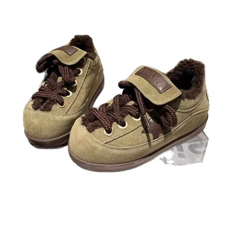 أحذية جلدية من صوف الضأن كابيبارا منصة خبز الكعك ستار المخملية القطنية أحذية رياضية نسائية برباط #5