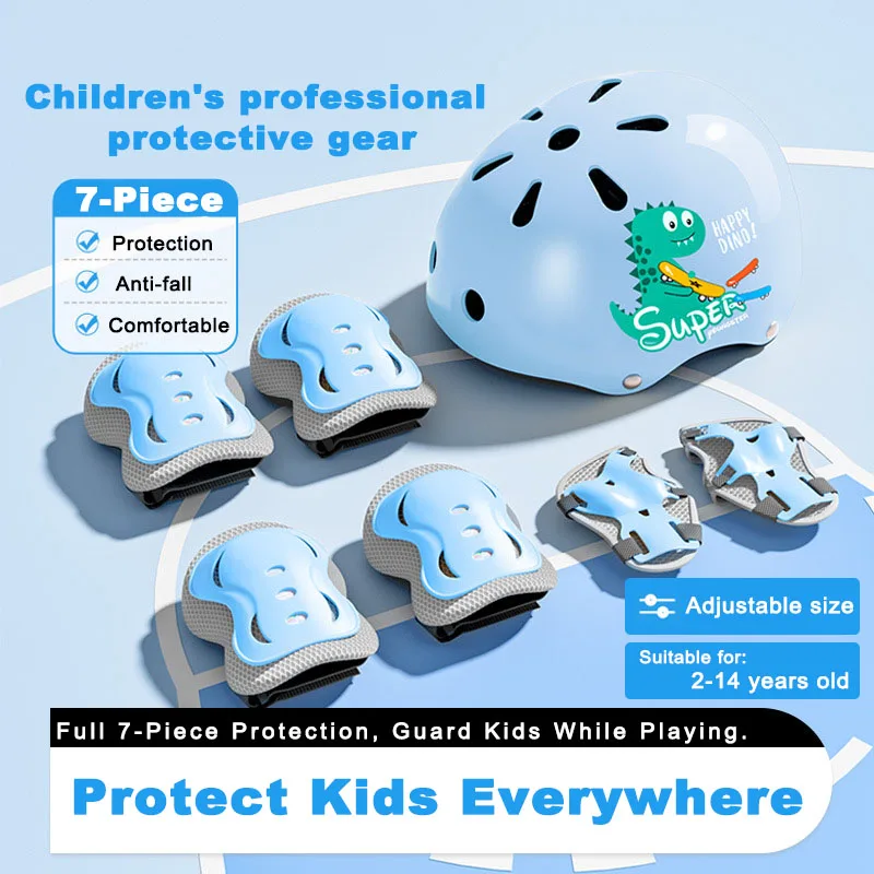 

7Pcs Children Protective Gear Set Safety Helmet Knee Elbow Wrist Guards for 3-12Y Boys Girls Skateboard Bike Scooter Roller Skat