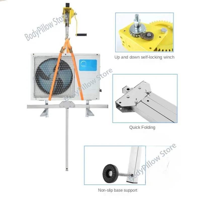 

10/20/30M Stainless Steel Exterior Lifting Tool Crane Folding Self-locking Manual Winch Assembly Air Conditioner