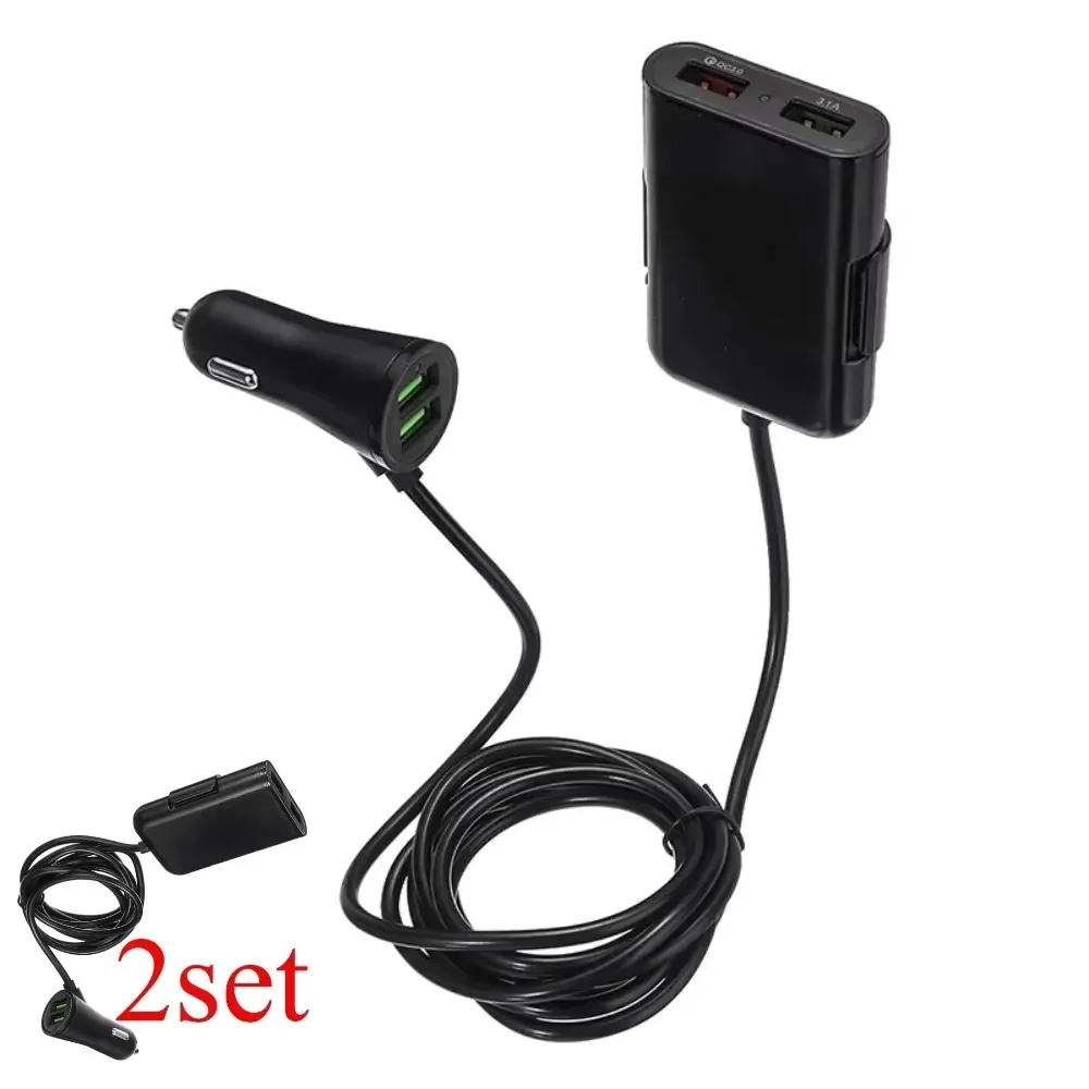 2027-2set Universal 4 Port USB QC3.0 Quick Charge For Phone GPS Laptop Front Back Seat Car Charger Extension Adapter For 12V Veh