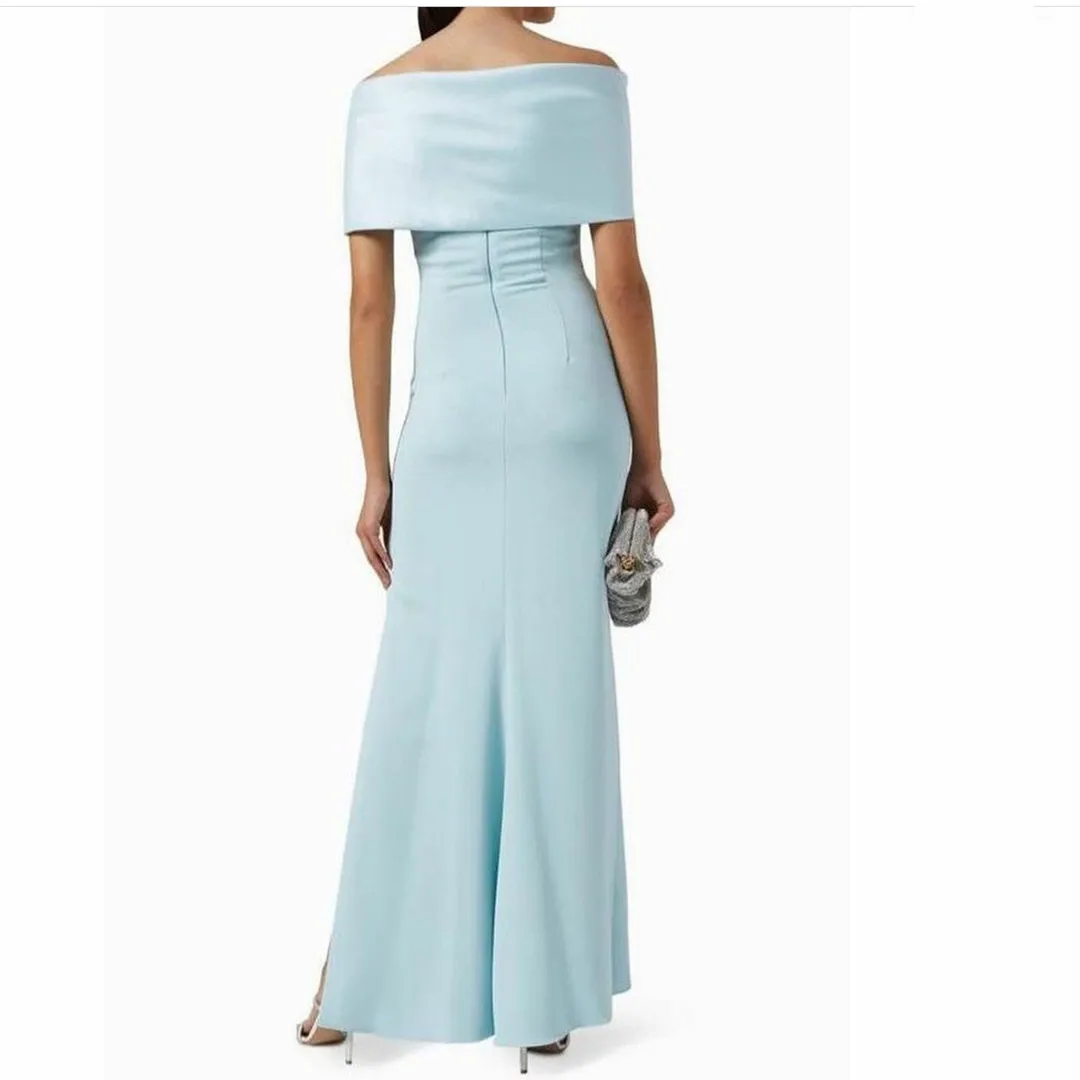 Robe de Soirée Longue en Crêpe Bleue Personnalisée pour Femme, avec Fente, Plis de Sirène, Longueur de Rinçage