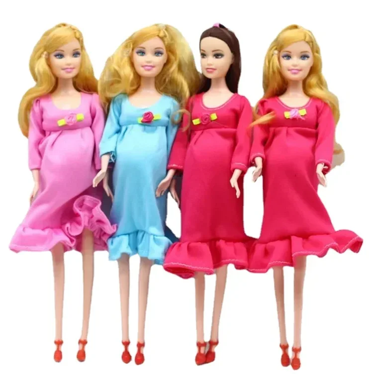 

[Funny] 4pcs/lot 30cm New Educational Real pregnant doll suits mom doll have a baby in her tummy figure pregnant woman model toy