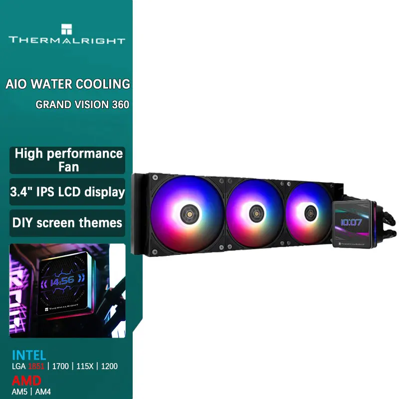 Thermalright GRAND VISION 360 All-in-one CPU Water cooling 3.4-inches 480*480 resolution IPS LCD screen for LGA1851/1700 AM4 AM5