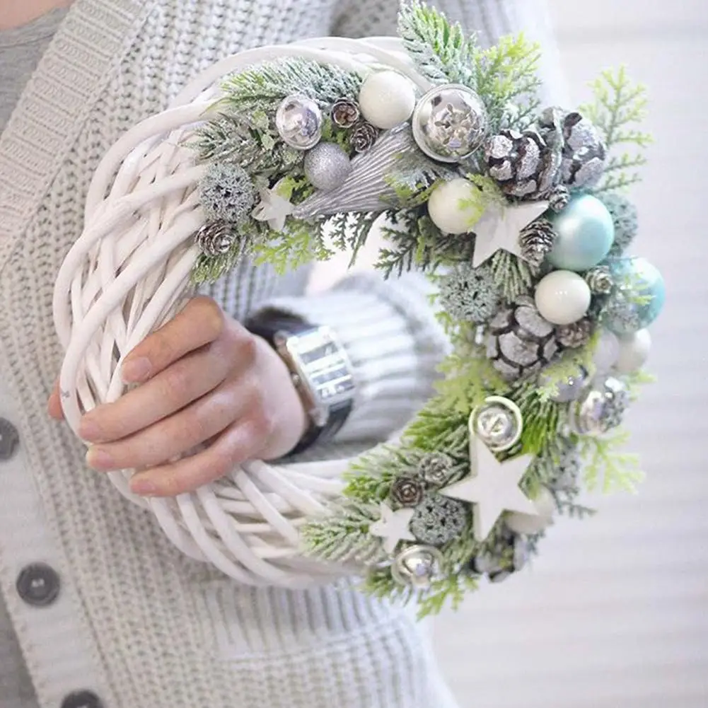 White Rattan Wreath Ring DIY Easter Egg Decor Artificial Flower Garland Happy Easter Party Gifts Wedding Home Decoration