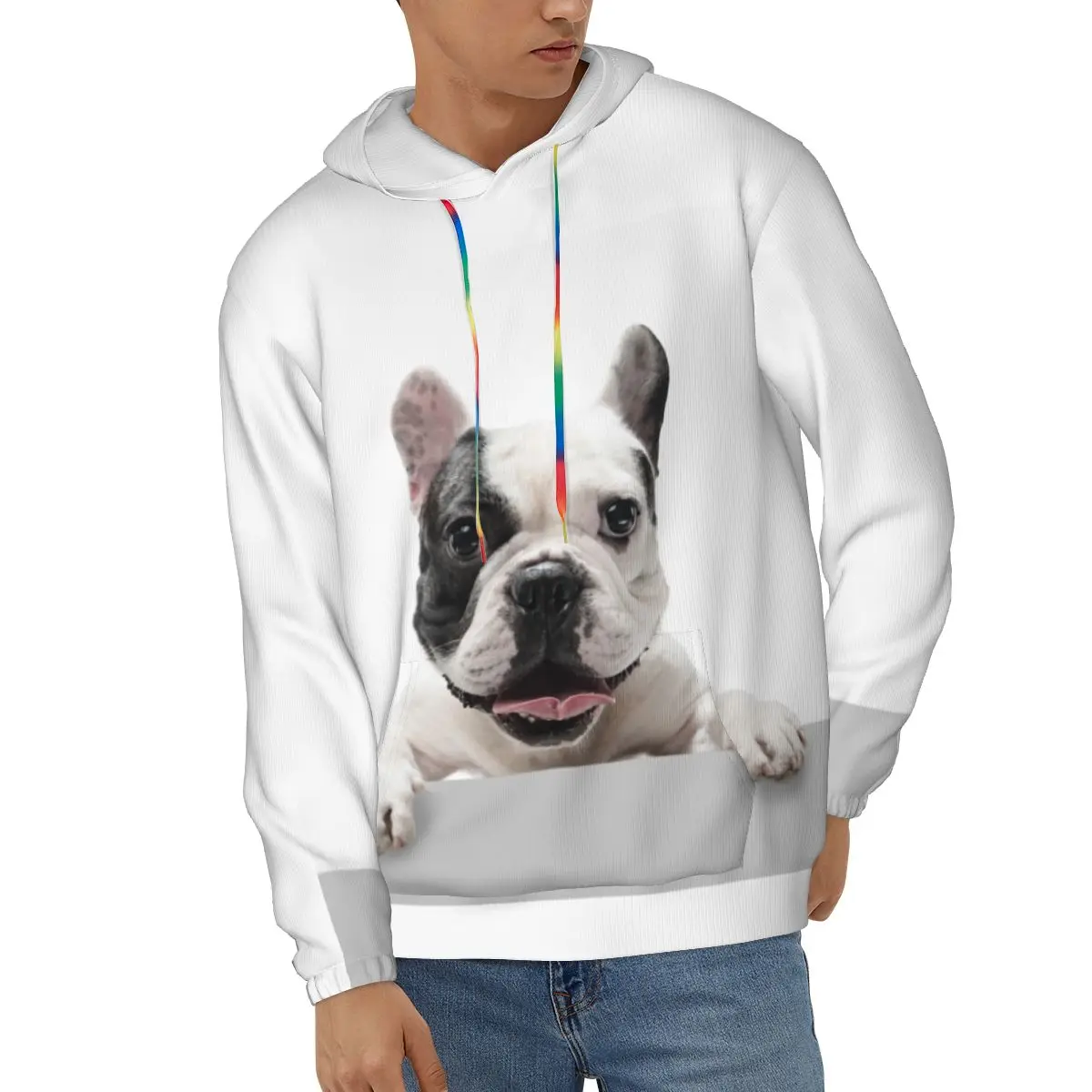 

Men Hoodie Autumn Winter Casual Hoodies French Bulldog Dog Posing Male Pullover Sweatshirt Streetwear