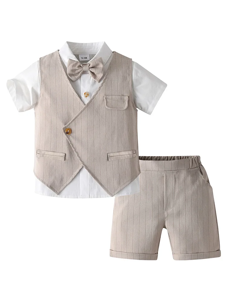 Children Summer Cool Green Photography Suit  Infant Gentleman Outfit Top + Shorts Baptism Wedding Birthday Gift Ceremony Costume