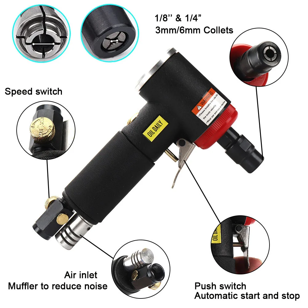 NuoDun Air Angle Die Grinder 90 Degree Mini Professional Engraving Machine Set 1/4 High Speed Pneumatic Grinder Polishing Tool