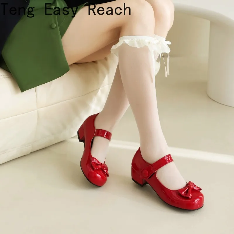 2024 Spring Girls Mary Jane Low Heels Fashion Women\'s Bow Party Platform Shoes Cosplay Lolita Shoes Black White Red