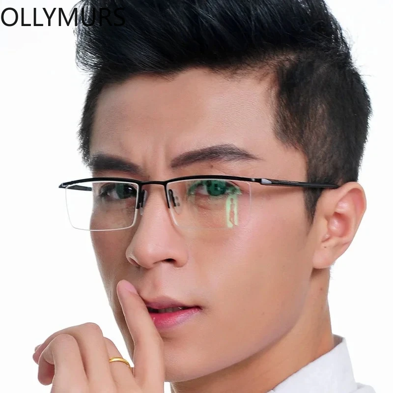 

OLLYMURS Half Rim Metal Glasses Frame for Men Eyeglasses Fashion Cool Optical Eyewear Man Spectacles Prescription Frame P8190