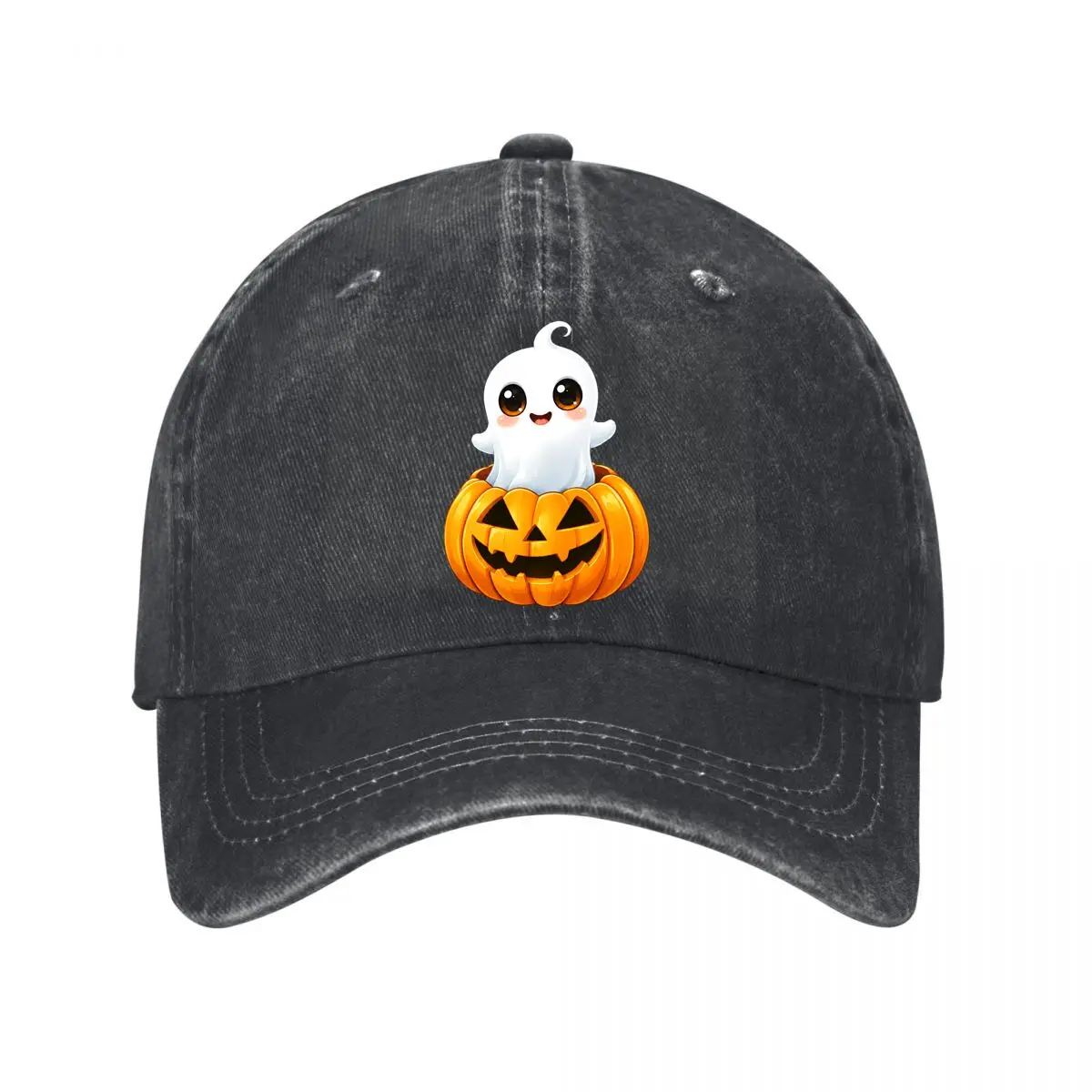 Adorable Ghost Emerging From Smiling Halloween Pumpkin New Vintage Washed Cotton Baseball Cap Sun Hats