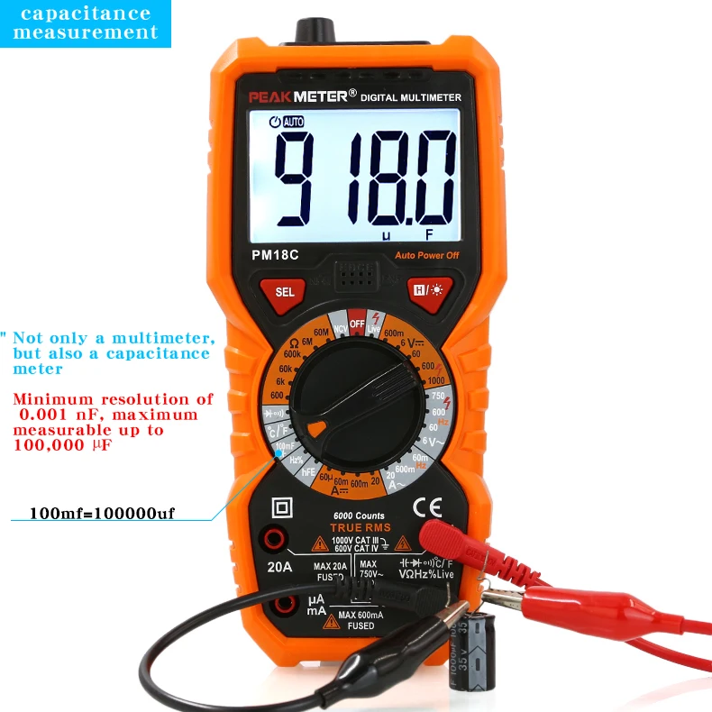 PEAKMETER PM18C multimetro di protezione da sovraccarico, multimetro con Display digitale ad alta precisione per elettricisti e tensione domestica