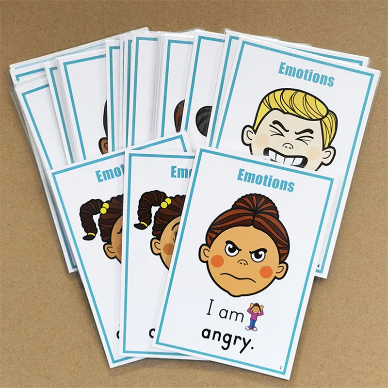 New 24Pcs/Set Baby Emotion Learning English Word Cards Game Montessori Flash Cards For Children Teacher Teaching Kids