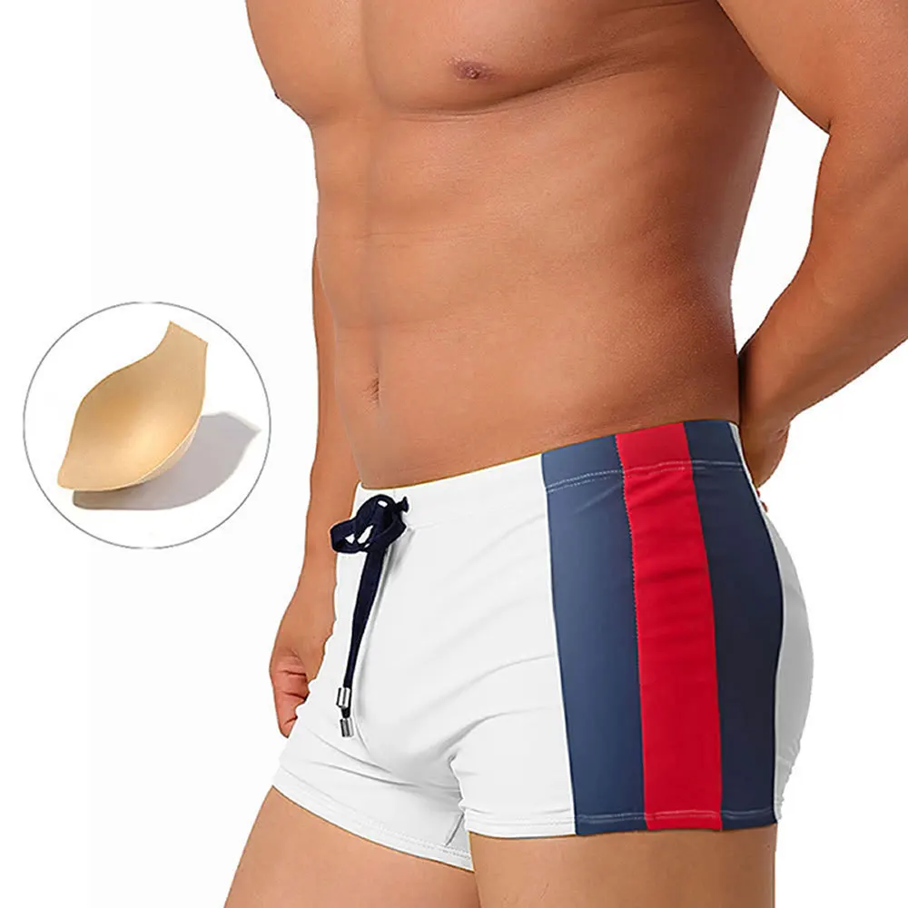 Fashion Striped Patchwork Men's Swimming Trunks Quick-dry Sports Beach Shorts Man Comfortable Boxer Bathing Suit Swimwear