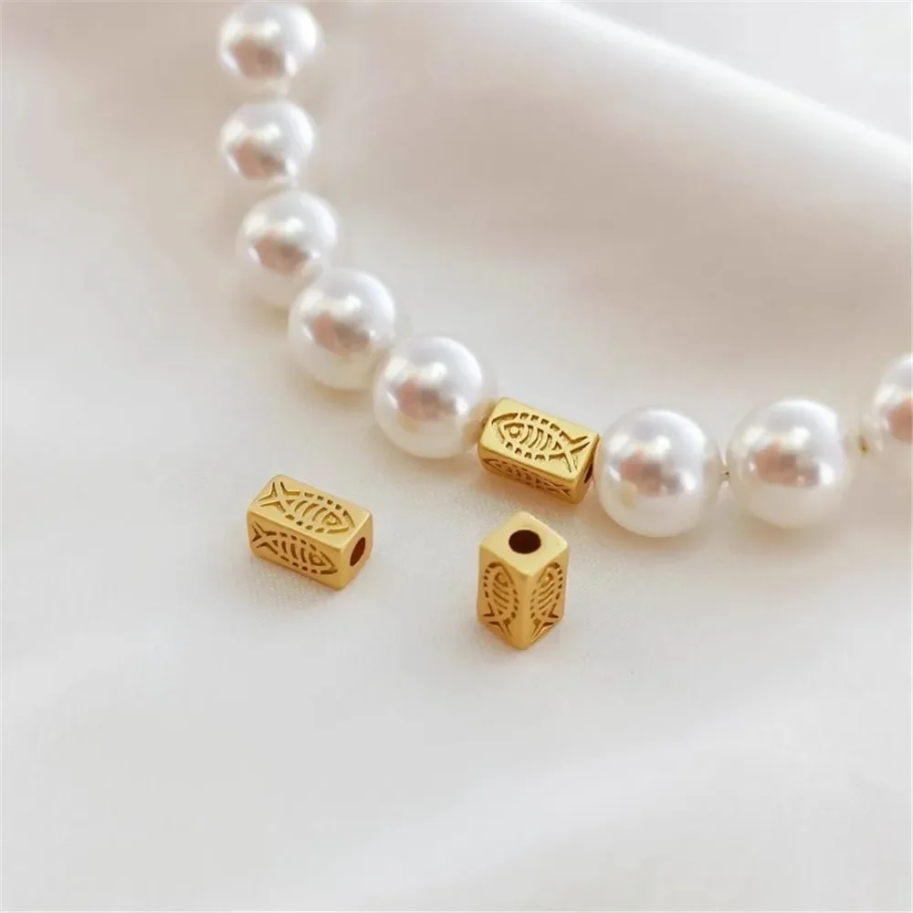 Vintage Gold 18K Matte Goldfish Pattern Rectangle Beads, Loose DIY Jewelry Making Accessories
