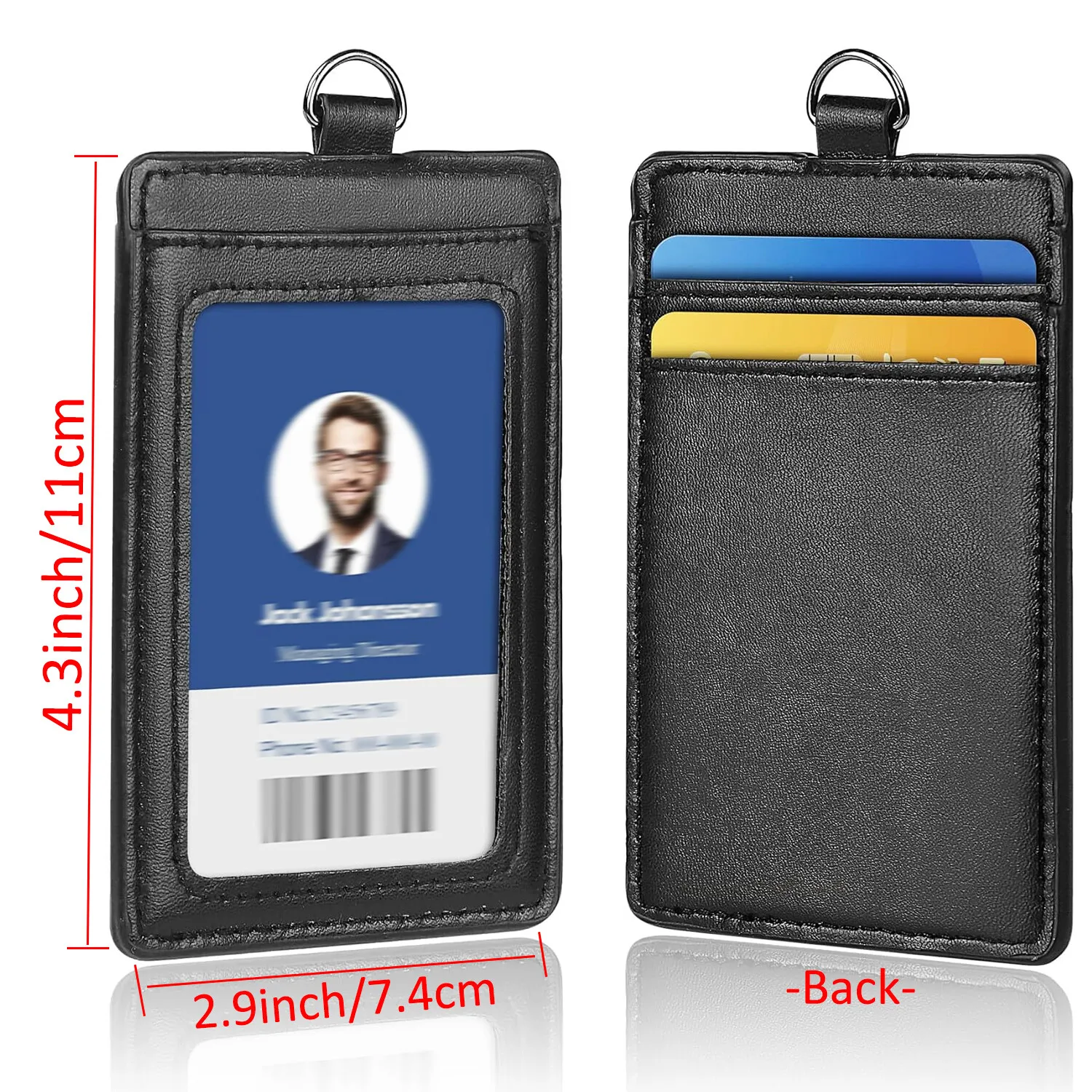 ID Badge Holder Vertical Lanyard ID Card Holder Black Badge Protector Case for Work Office Name Badges Keycard, Holds 3 ID Cards