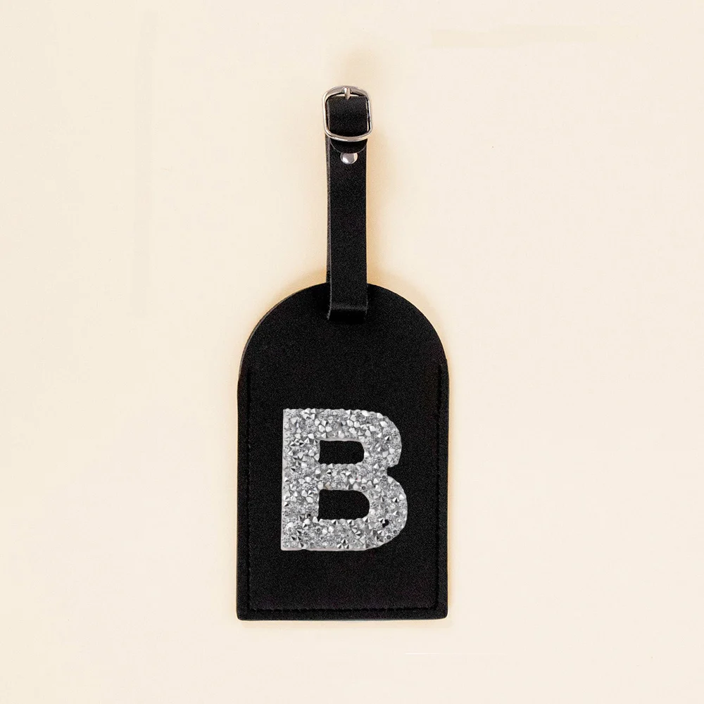 Initial Rhinestone A-Z Monogram PU Leather Luggage Tags for Suitcase Travel Accessorie Baggage Handbag Tags Bag Label Tag Gifts