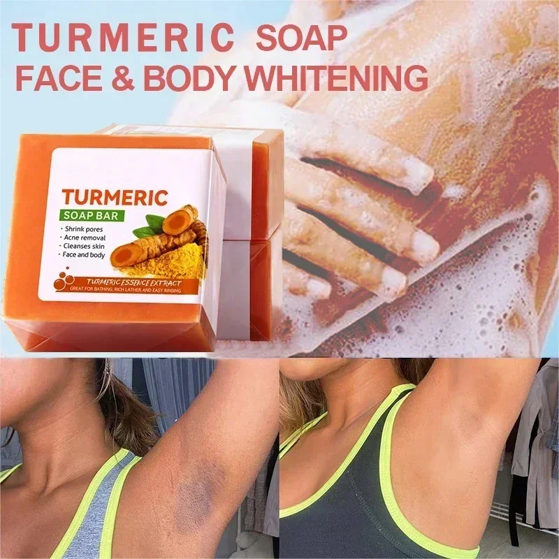 Handmade Turmeric Soap Body Face Cleaning Lightening Brighten Dark Underarm Leg Cleanser Hand Made Bathing Soap Tender Skin Care