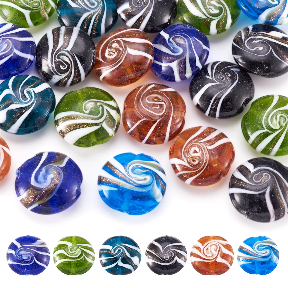 

20pcs 20mm Flat Round Handmade Golden Sand Lampwork Glass Loose Beads for DIY Bracelet Earrings Jewelry Making Accessories