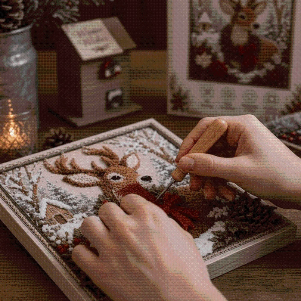 No Sewing Christmas Poke Art Thick Board Colorful Rags Xmas Needle Craft Poke Pen Pre-Cut Snowman Ornament DIY