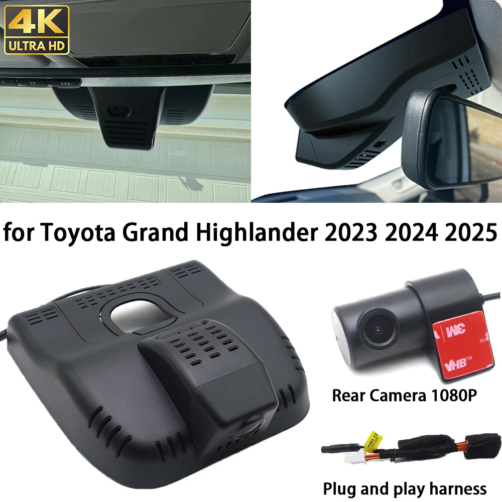 for Toyota Grand Highlander 2023 2024 2025 4K Dash Cam Front Camera DVR Plug and Play Recorder Parking HighCity Wifi 2160P