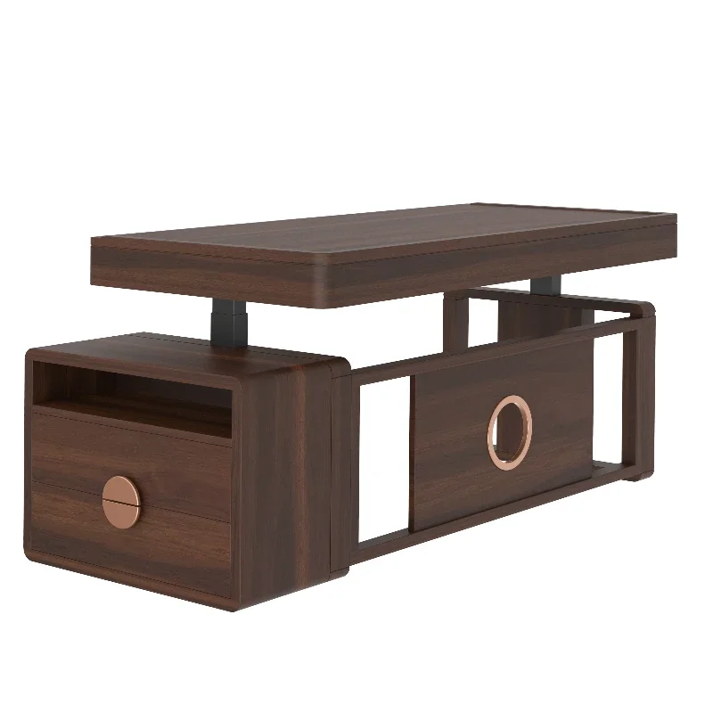 High-end luxury wooden CEO executive manager table adjustable height office platform
