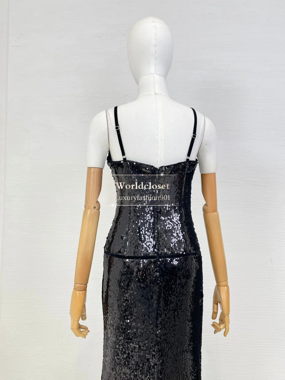 Damskie czarne sukienki maxi bez rękawów, bez pleców, z cekinami, typu tuba, idealne na imprezę.