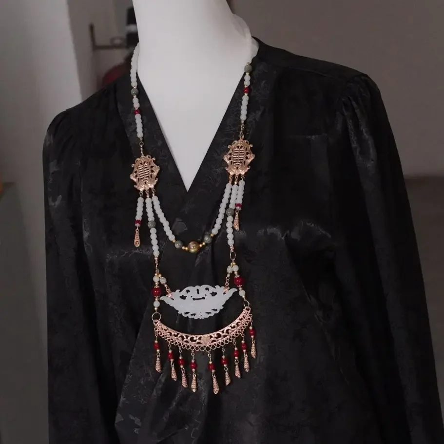 2026 Chinese Improved Traditional National Style Hanfu Accessory Long Multi-layer Design Women Ancient Cosplay Hanfu Necklace