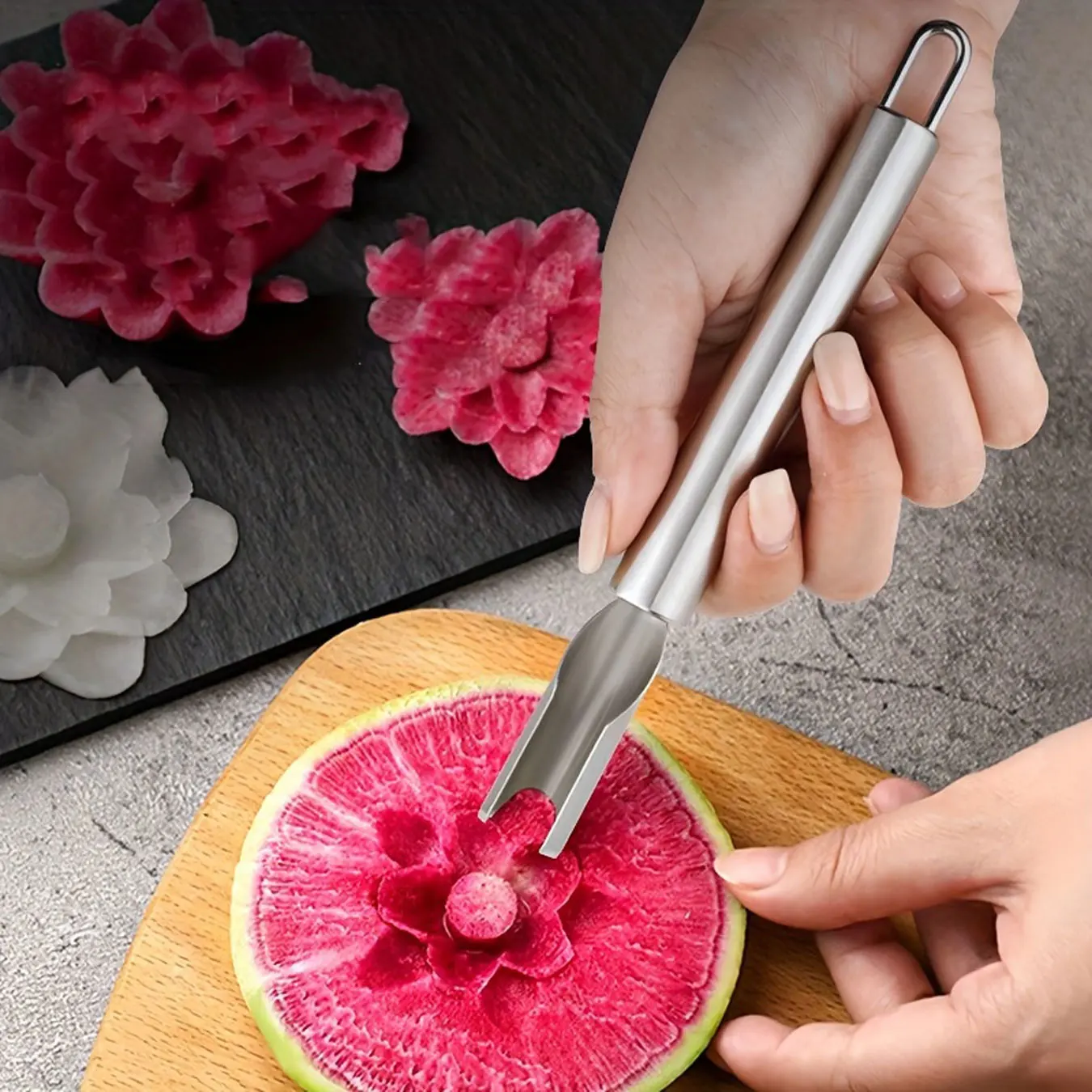 Three-piece carving tool stainless steel carving knife fruit and vegetable carving knife water drop shape petal shape