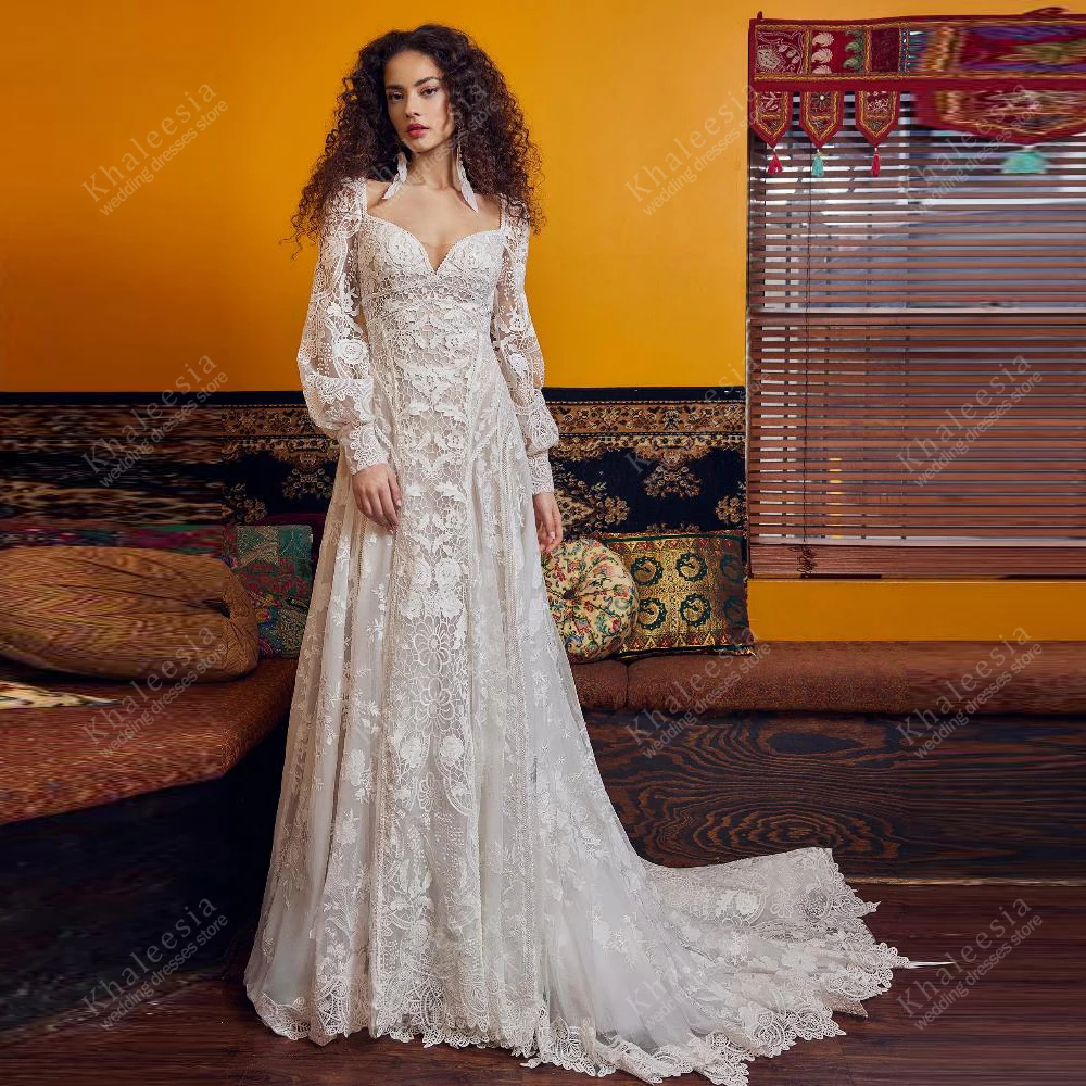 

Exquisite Wedding Dresses A Line Lace Bridal Gowns Long Puff Sleeves Robes Sweetheart Glamorous Vestidos De Novia Customized