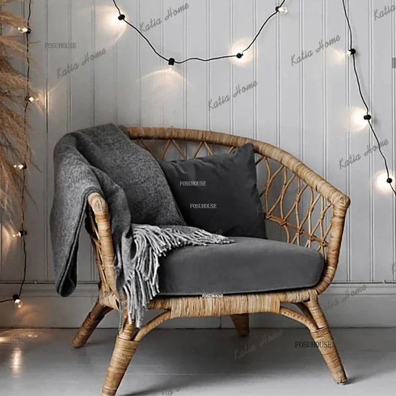 LSNordic Fashion Rattan Outdoor Chairs Single Leisure Sofa Chair Table Modern Outdoor Furniture Home Balcony Garden Beach Chair
