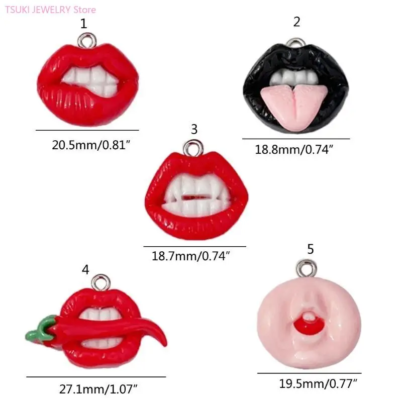 62KE 10pcs Sexy Girl Red Mouth Lip Resin Charm for Jewelry Making Findings DIY Flatback Earring Necklace Keychain Pendants