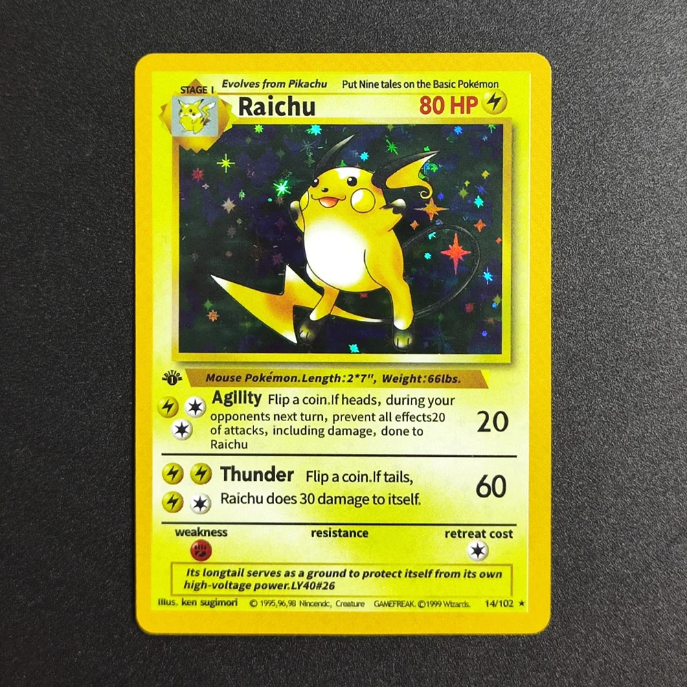 

Proxy Pokemon Card EN Base Set 1st Edition-Raichu 14-102 Super Rare Collectibles Card Single Classic Game Anime Cards Toys