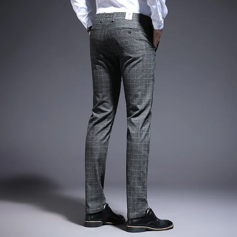 Autumn Thicken Plaid Formal Pant For Men Slim Fit Korea Style Suit Trousers For Men Fashion Office Weeding Party Mens Pants - Image 3