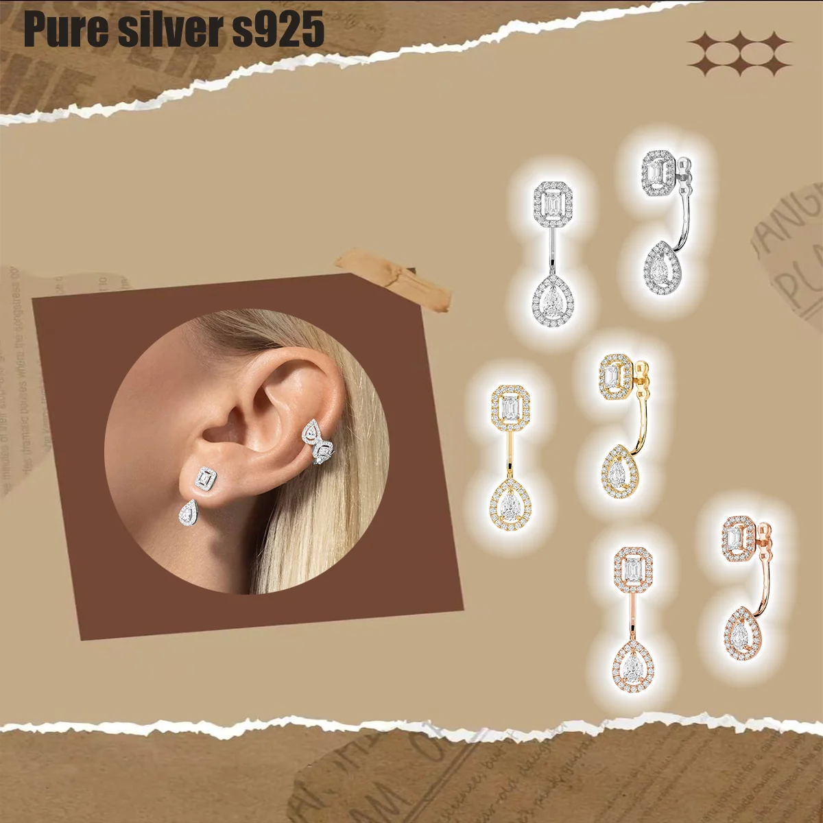 

Pure silver s925 earrings Fashionable and exquisite water droplet shaped 18k rose gold earrings with versatile temperament