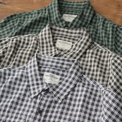 Casual shirt men American retro tooling breathable spring and autumn black and white green men long sleeve plaid shirt men