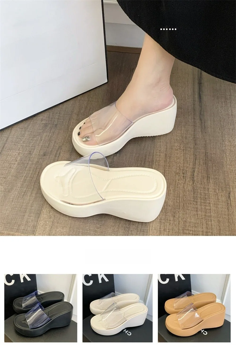 Höhenverstellbare Plattform-Pantoffeln Transparente Rutschfeste Sommer-Strandsandalen Weiche Sohle Leichte Damen-Hausschuhe – Detail 4