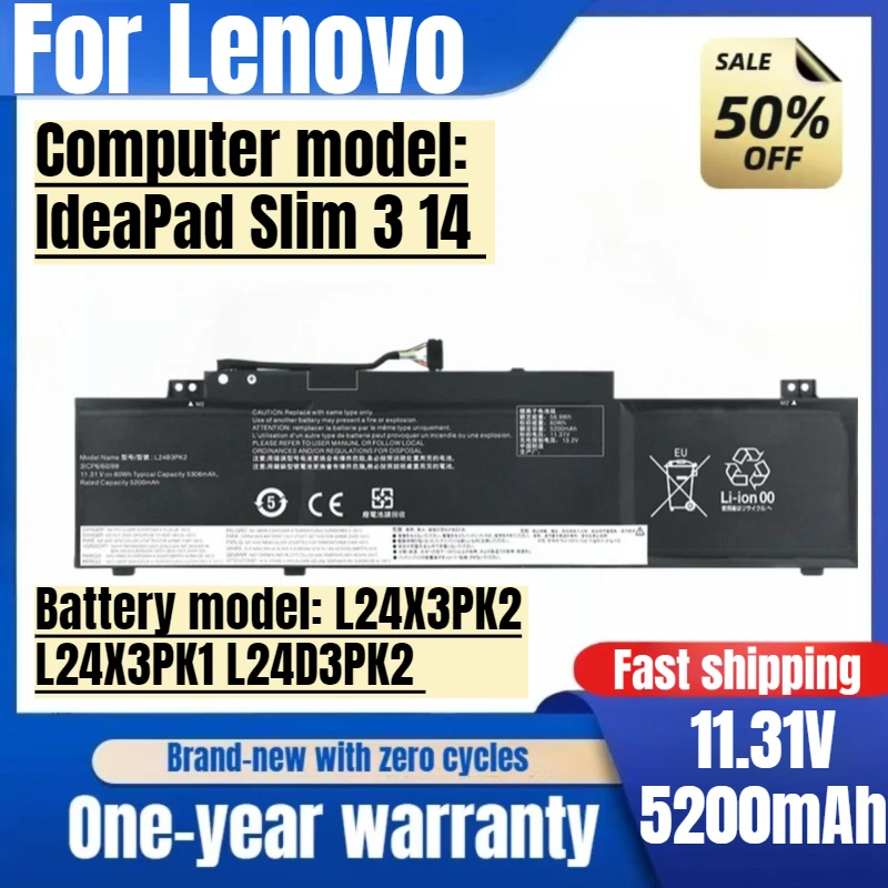

For Lenovo IdeaPad Slim 3 14 L24X3PK2 L24X3PK1 L24D3PK2 Laptop Battery High Capacity Battery Replacement Bateria